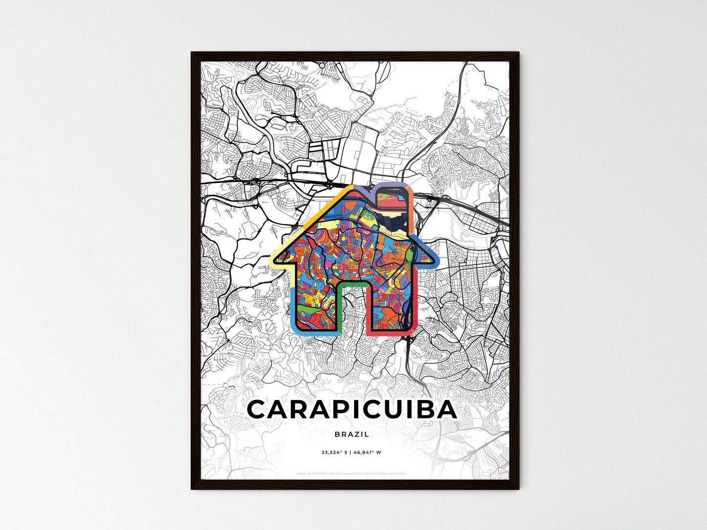 Carapicuiba Brazil wedding art map with home icon