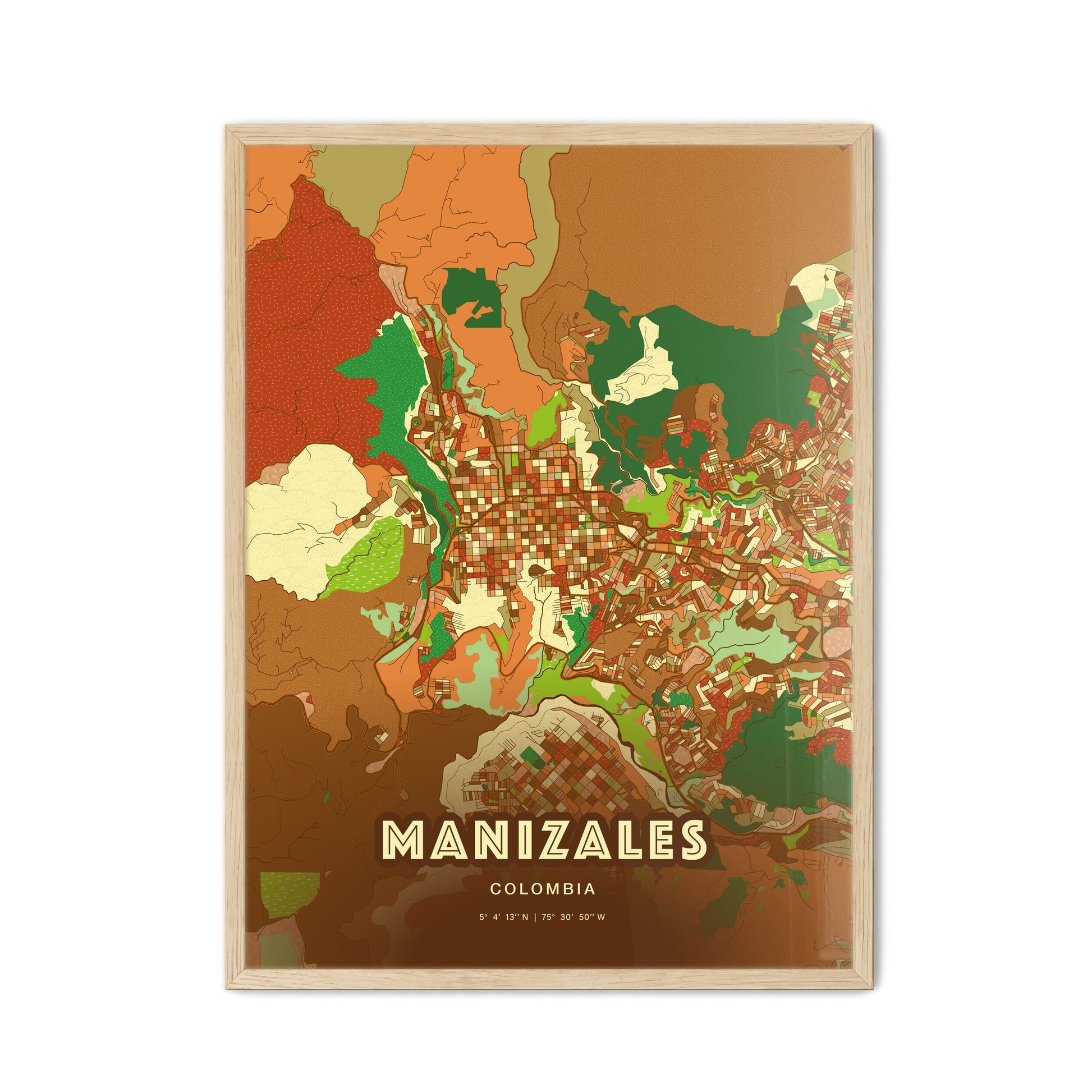 Colorful MANIZALES COLOMBIA Fine Art Map Farmhouse