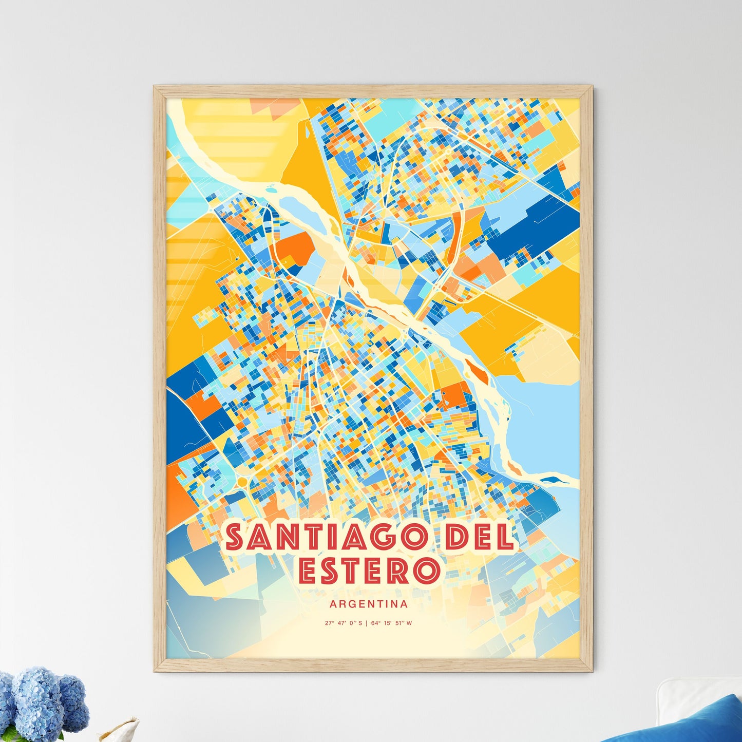 Colorful SANTIAGO DEL ESTERO ARGENTINA Fine Art Map Blue Orange