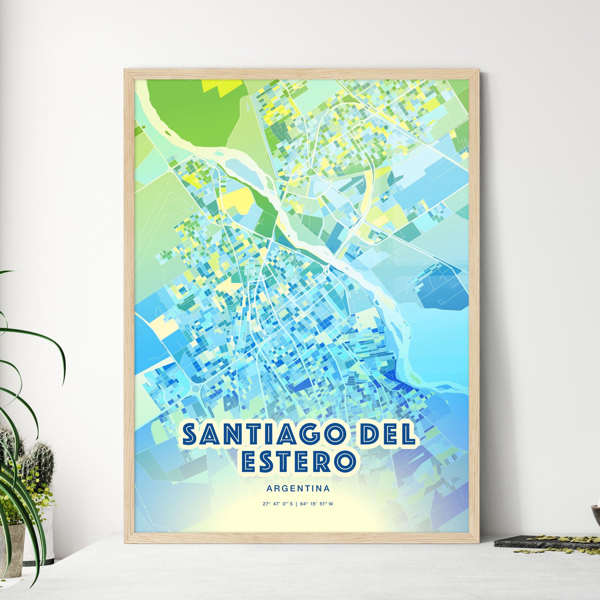 Colorful SANTIAGO DEL ESTERO ARGENTINA Fine Art Map Cool Blue