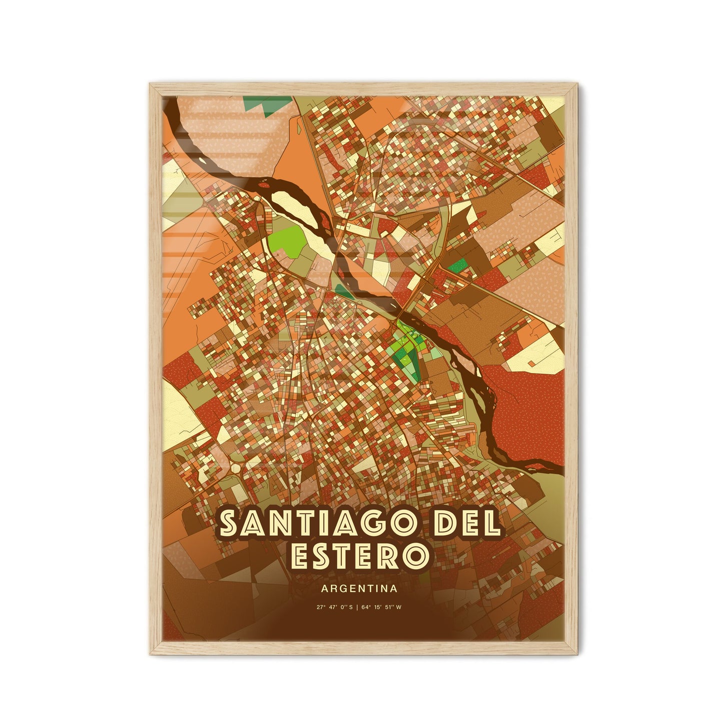 Colorful SANTIAGO DEL ESTERO ARGENTINA Fine Art Map Farmhouse