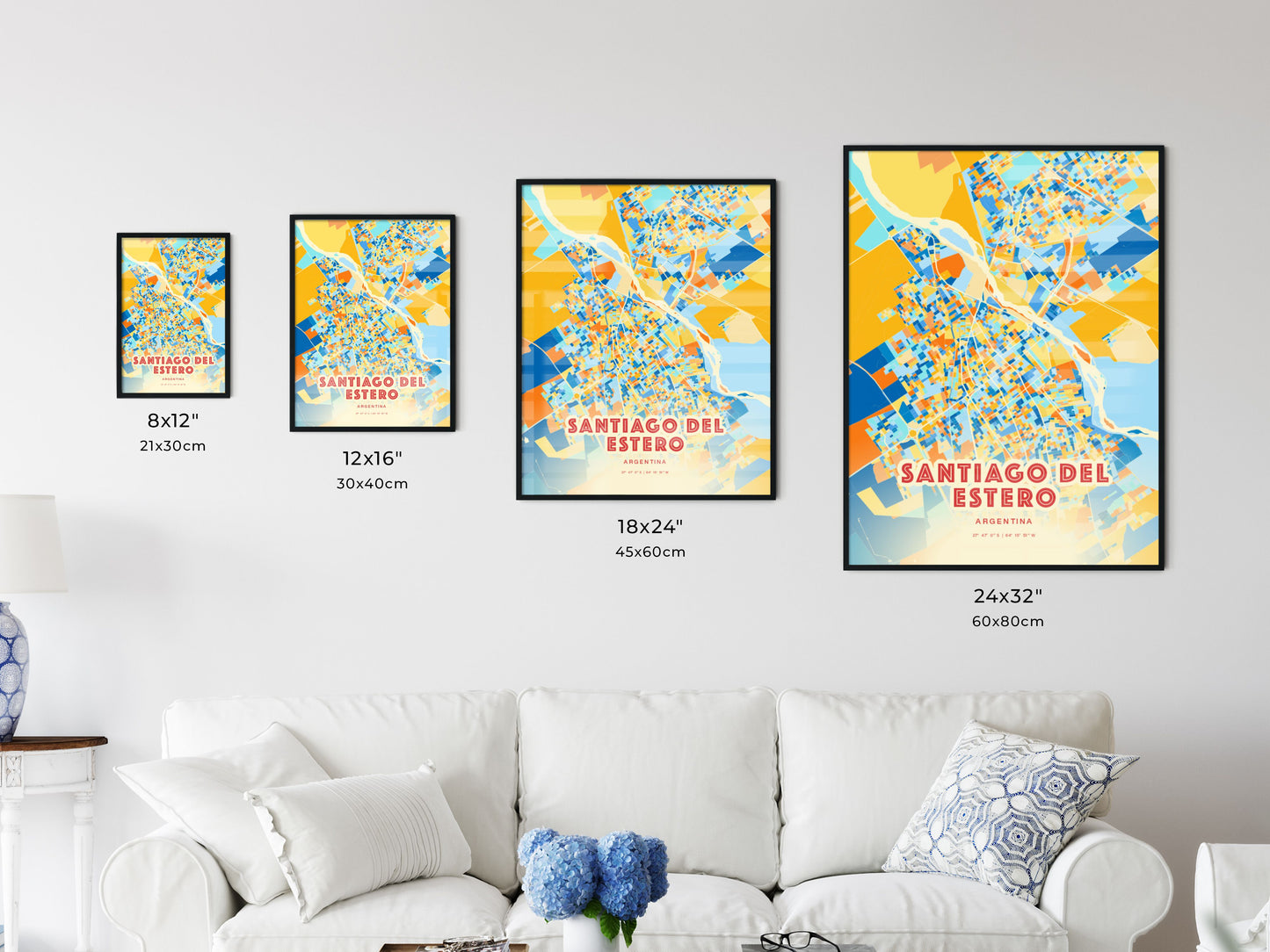 Colorful SANTIAGO DEL ESTERO ARGENTINA Fine Art Map Blue Orange