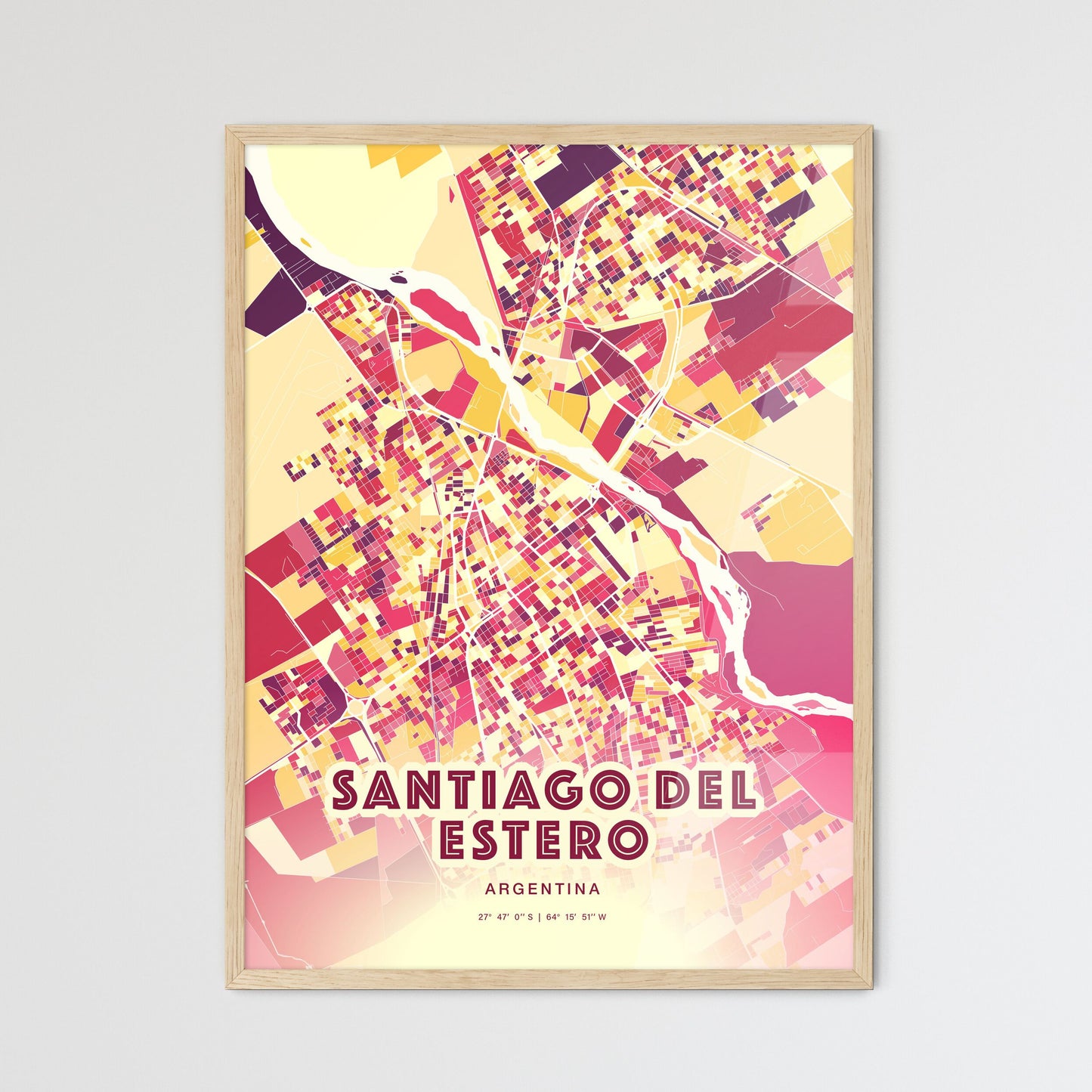 Colorful SANTIAGO DEL ESTERO ARGENTINA Fine Art Map Hot Red