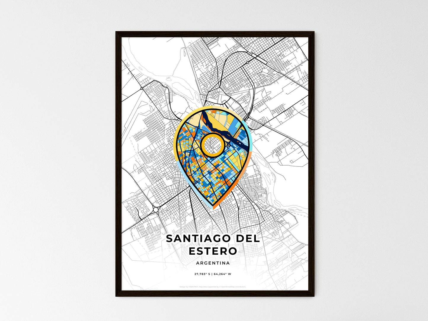 Santiago Del Estero Argentina wedding art map with pointer icon