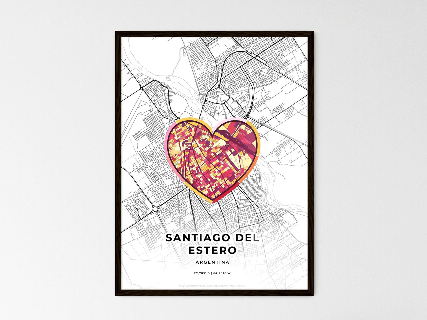 Santiago Del Estero Argentina wedding art map with heart icon