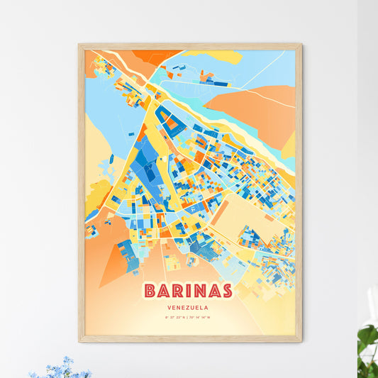 Colorful BARINAS VENEZUELA Fine Art Map Blue Orange