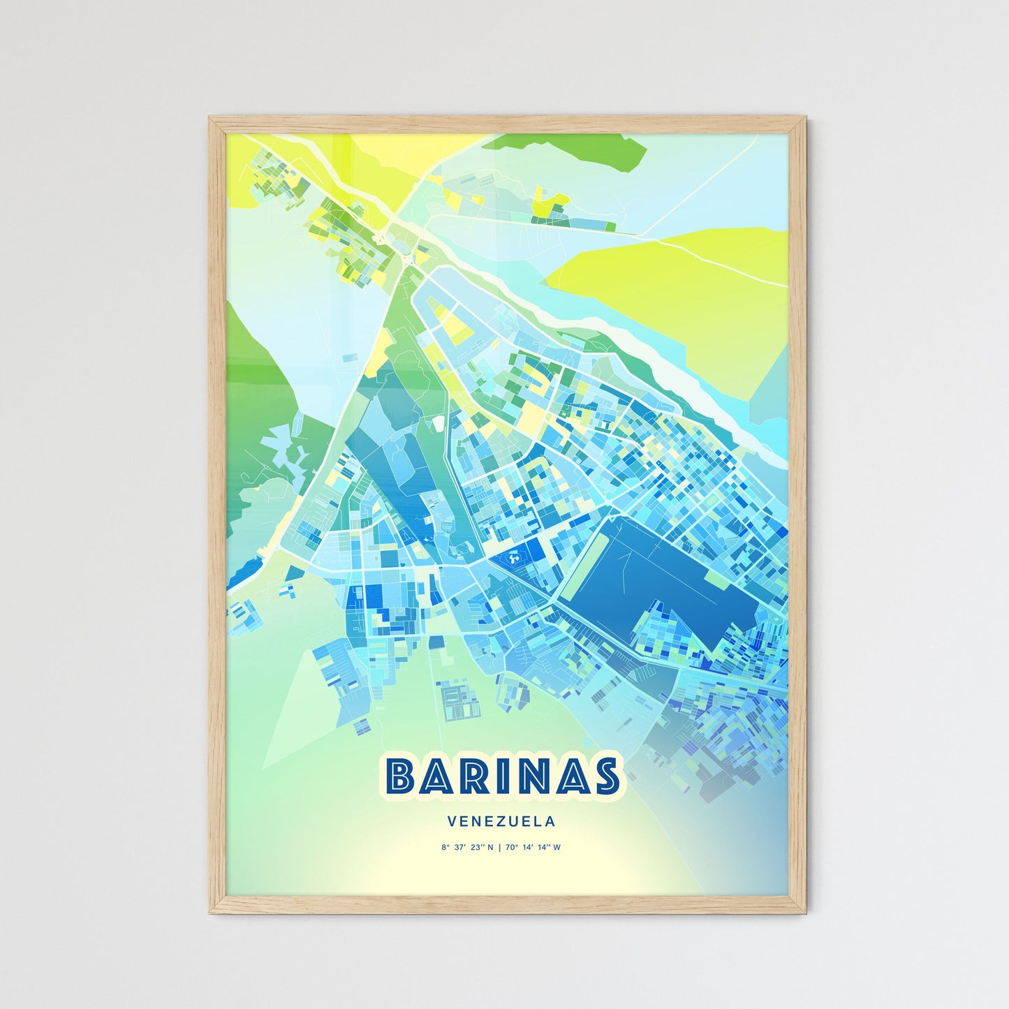 Colorful BARINAS VENEZUELA Fine Art Map Cool Blue