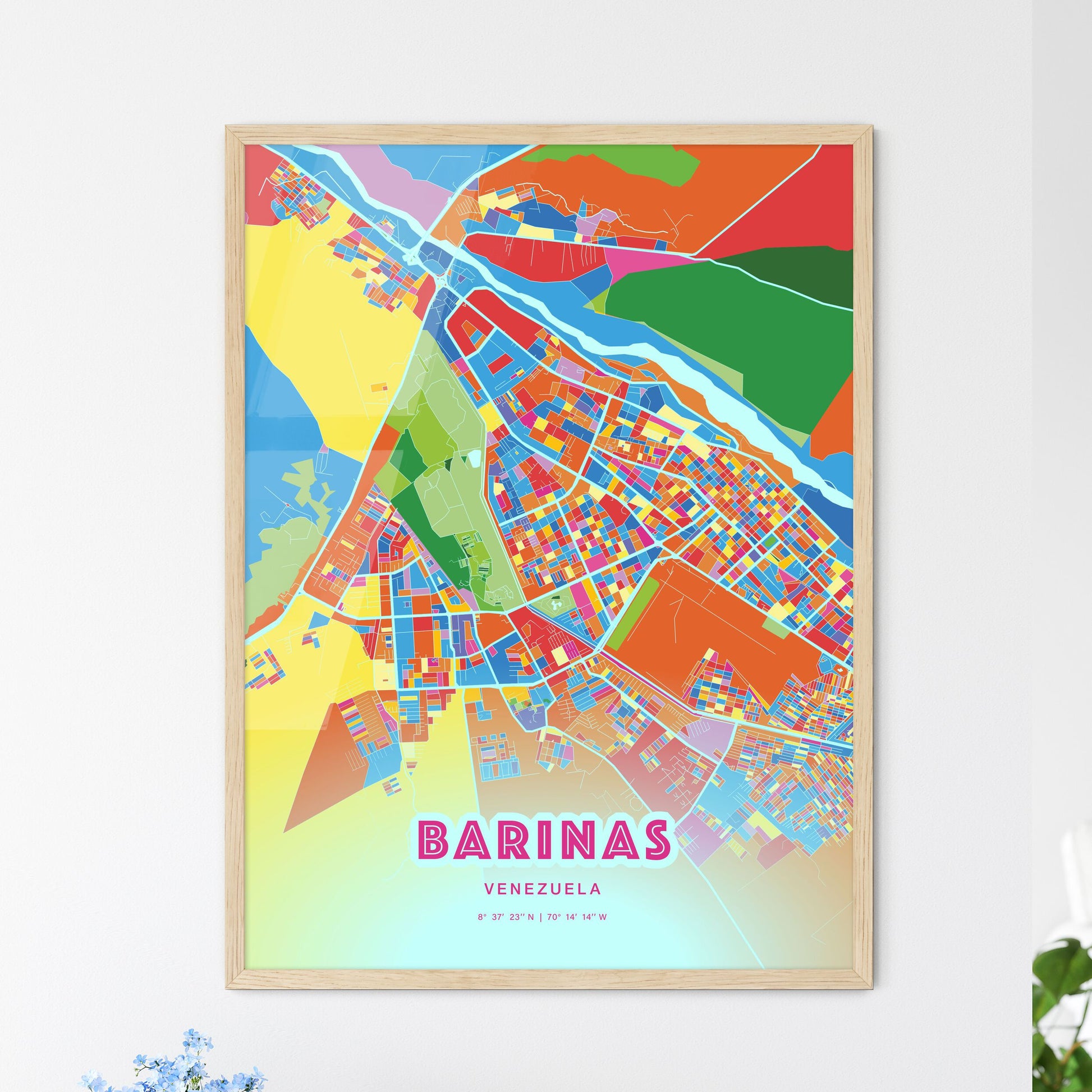 Colorful BARINAS VENEZUELA Fine Art Map Crazy Colors
