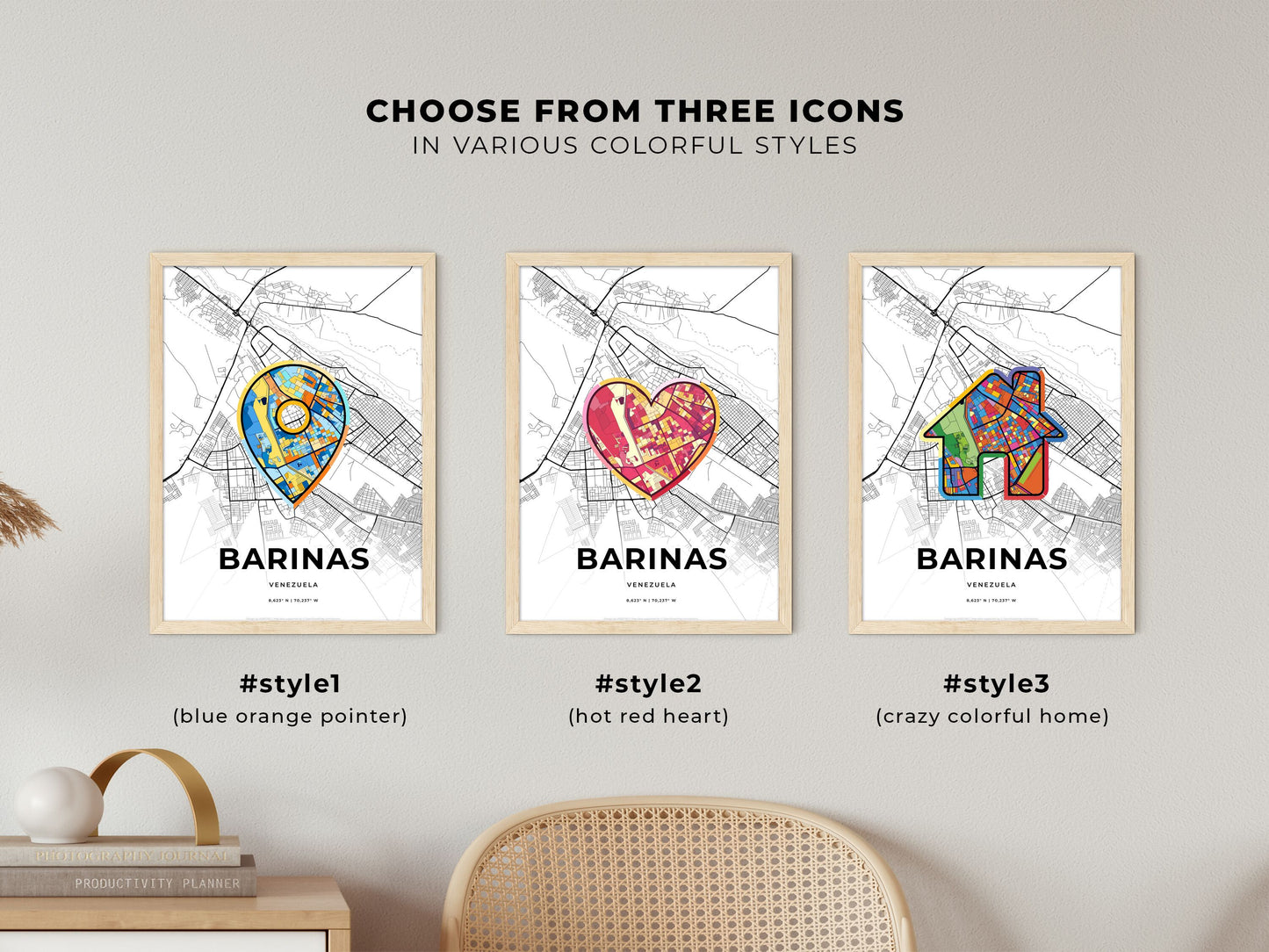 Barinas Venezuela maps with colorful icons
