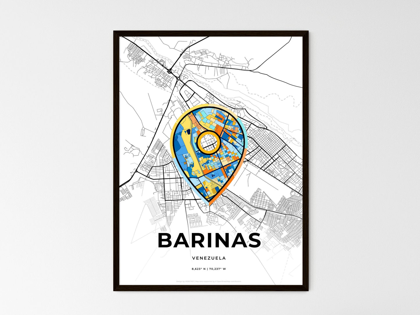 Barinas Venezuela wedding art map with pointer icon