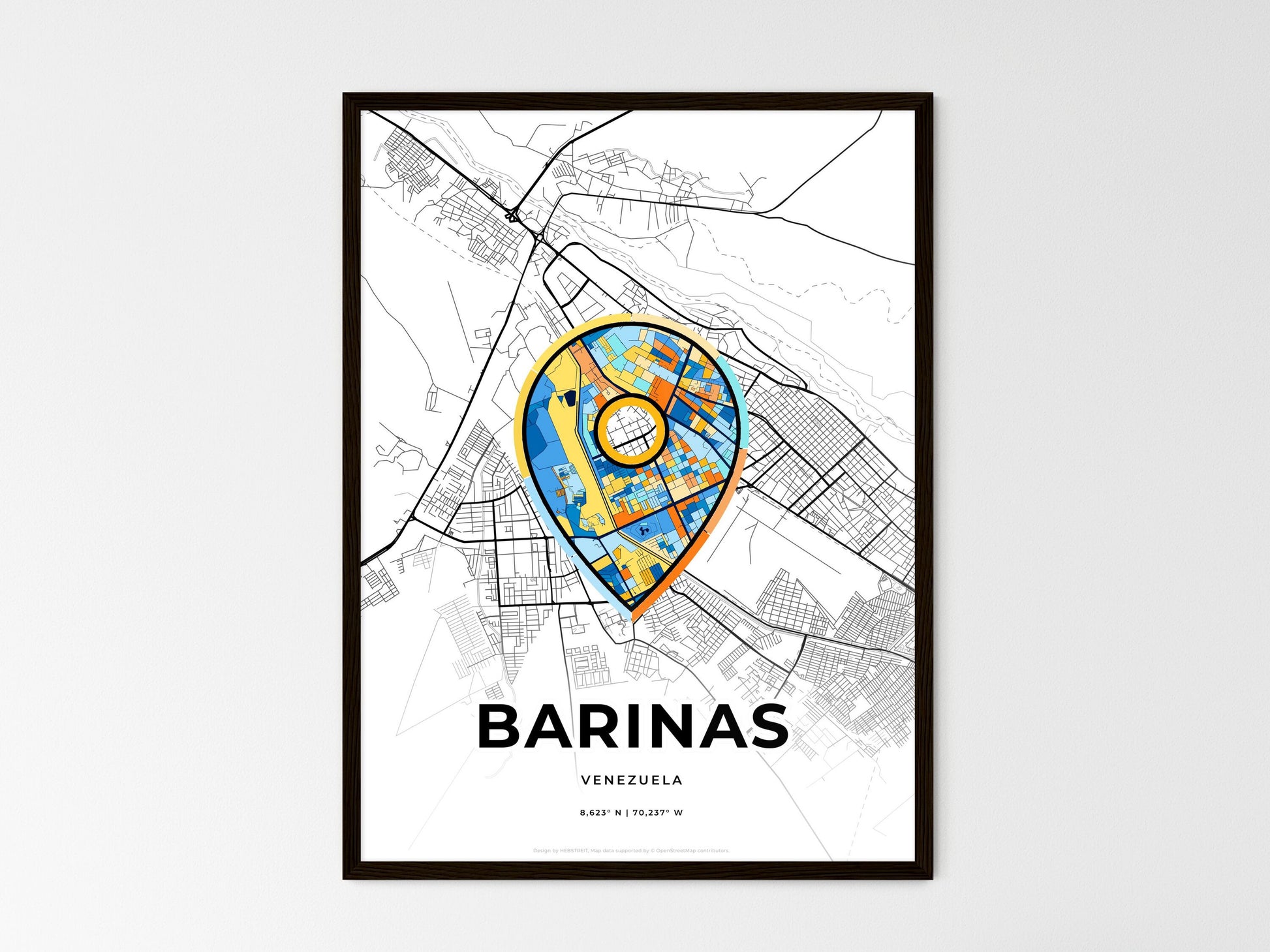 Barinas Venezuela wedding art map with pointer icon