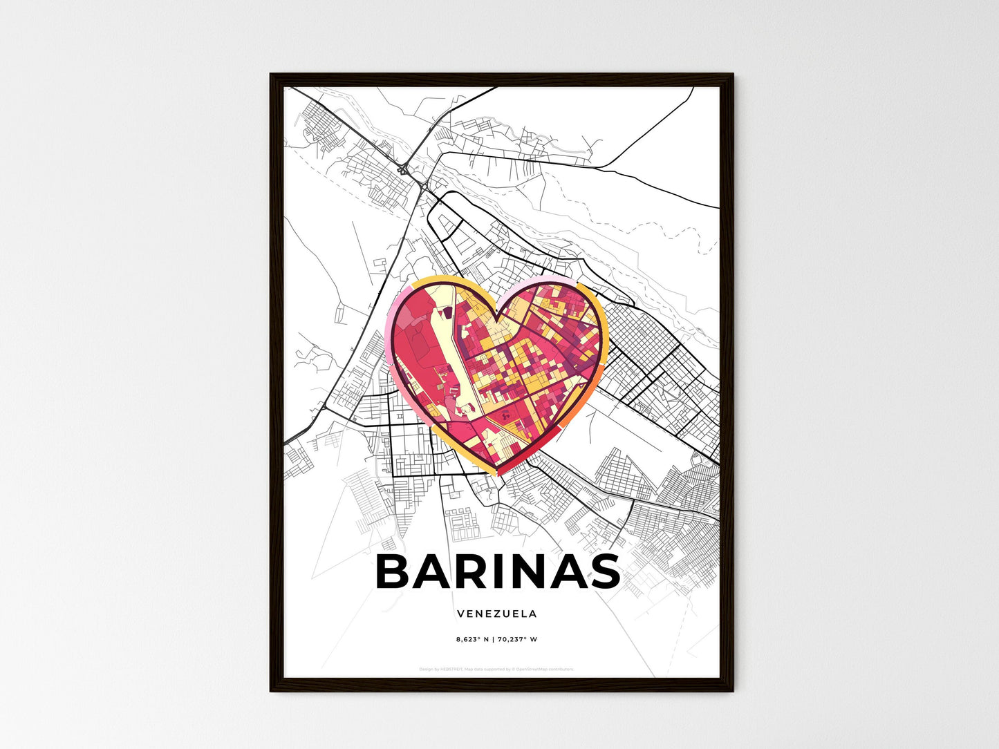 Barinas Venezuela wedding art map with heart icon