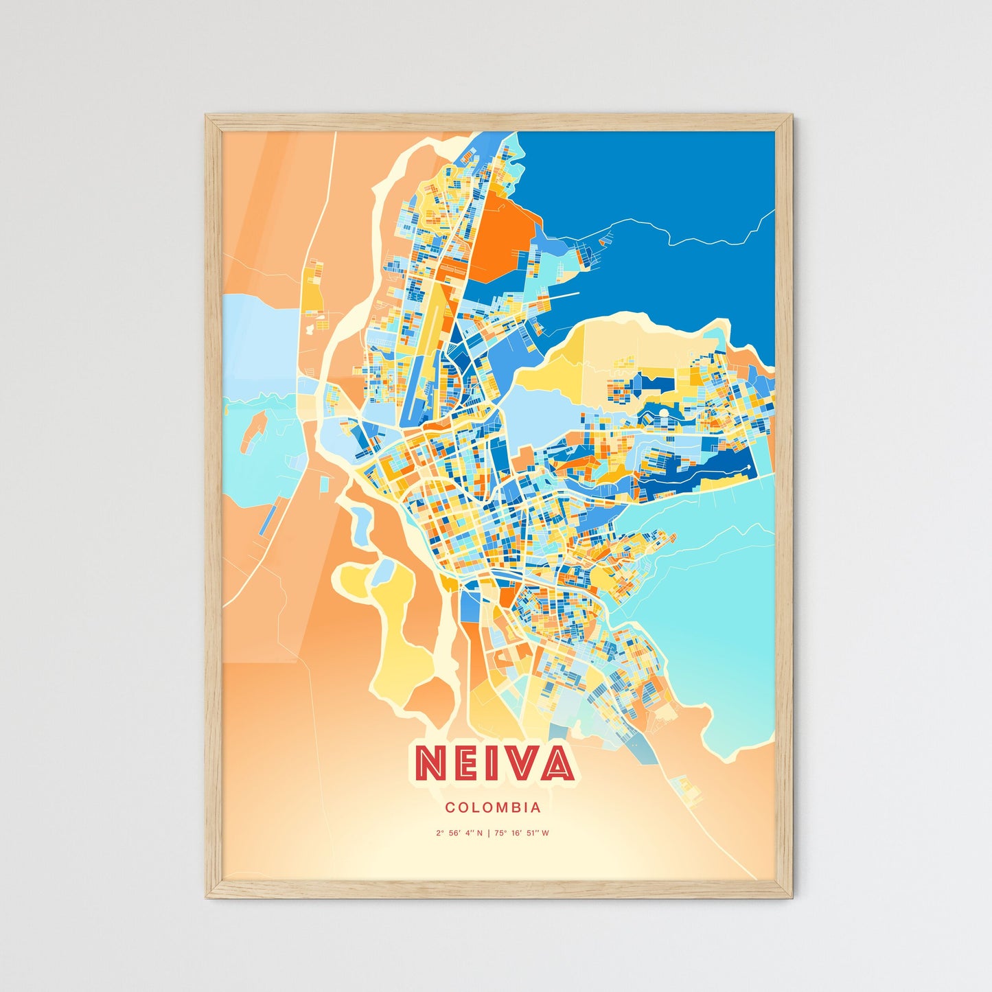 Colorful NEIVA COLOMBIA Fine Art Map Blue Orange