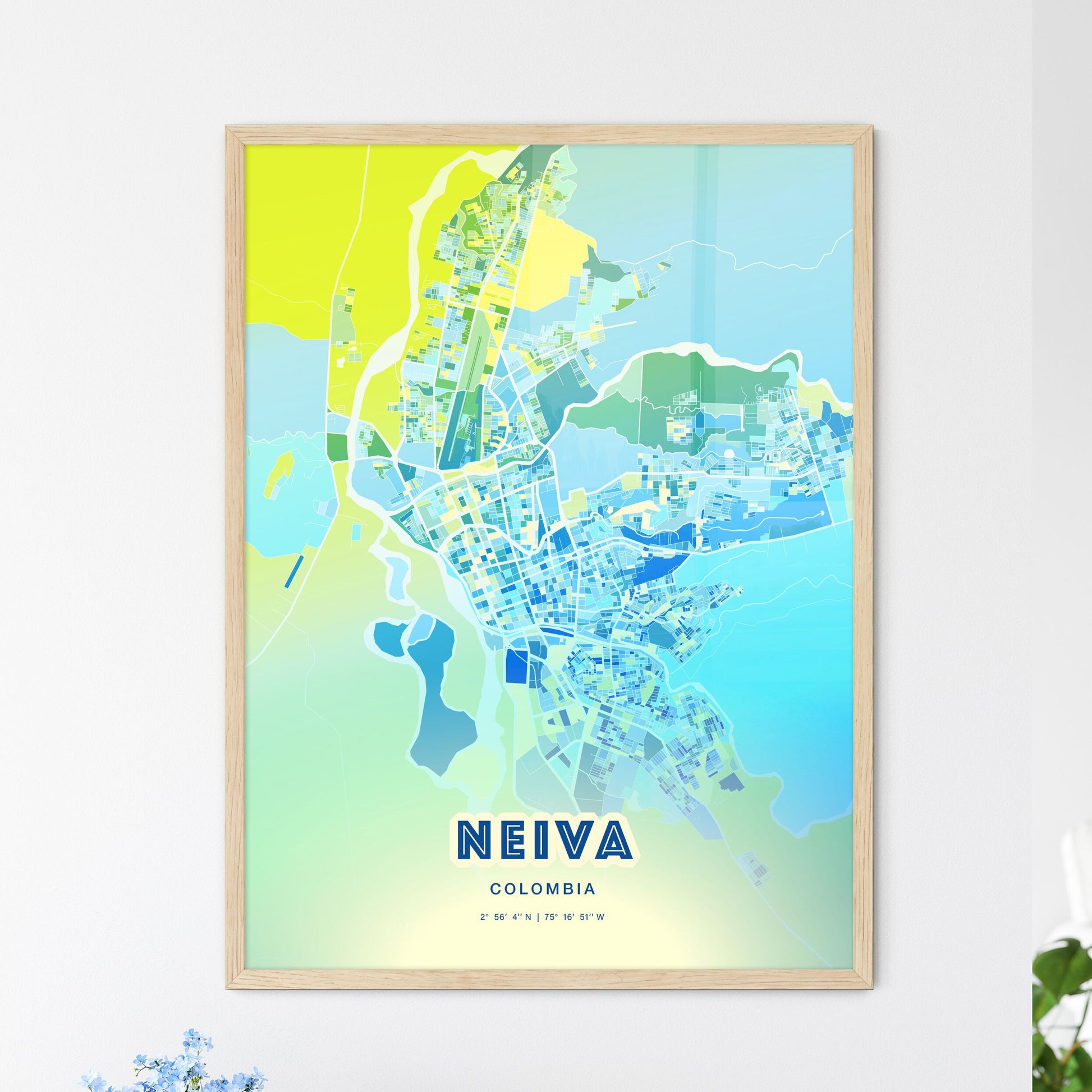 Colorful NEIVA COLOMBIA Fine Art Map Cool Blue