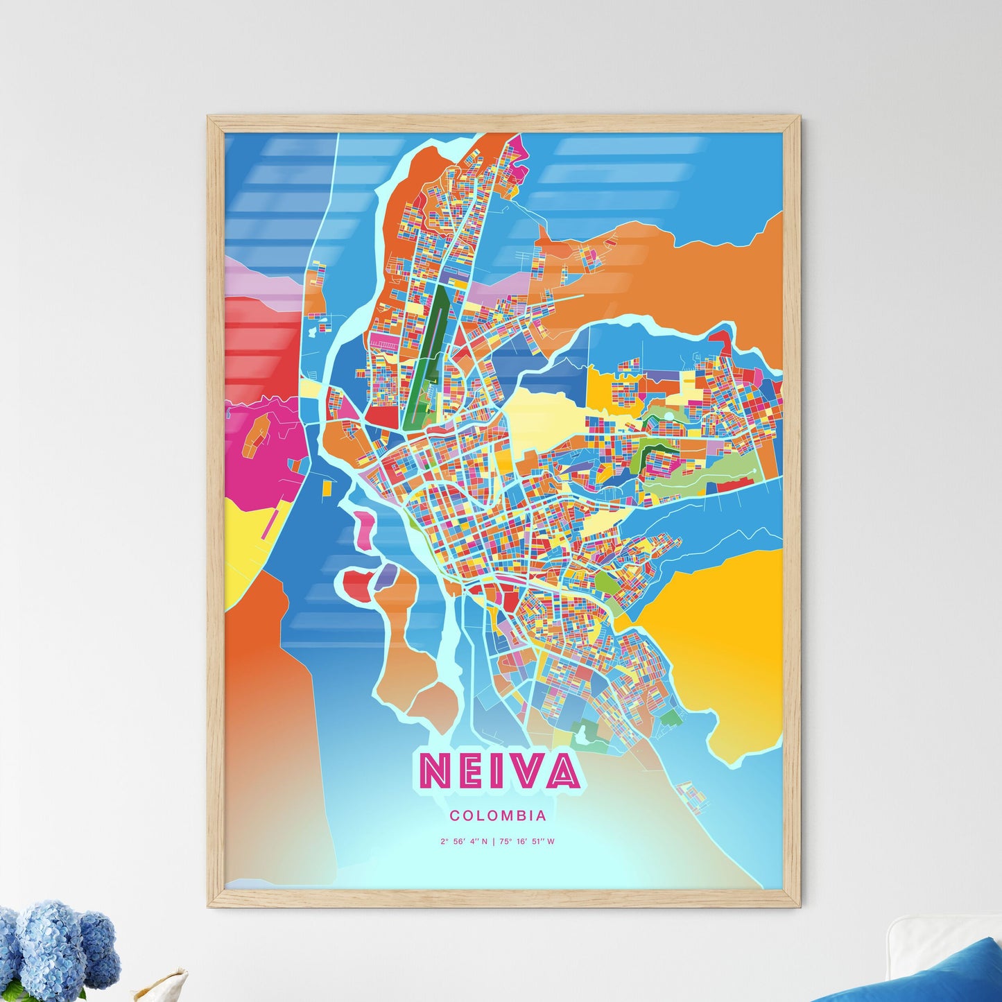 Colorful NEIVA COLOMBIA Fine Art Map Crazy Colors