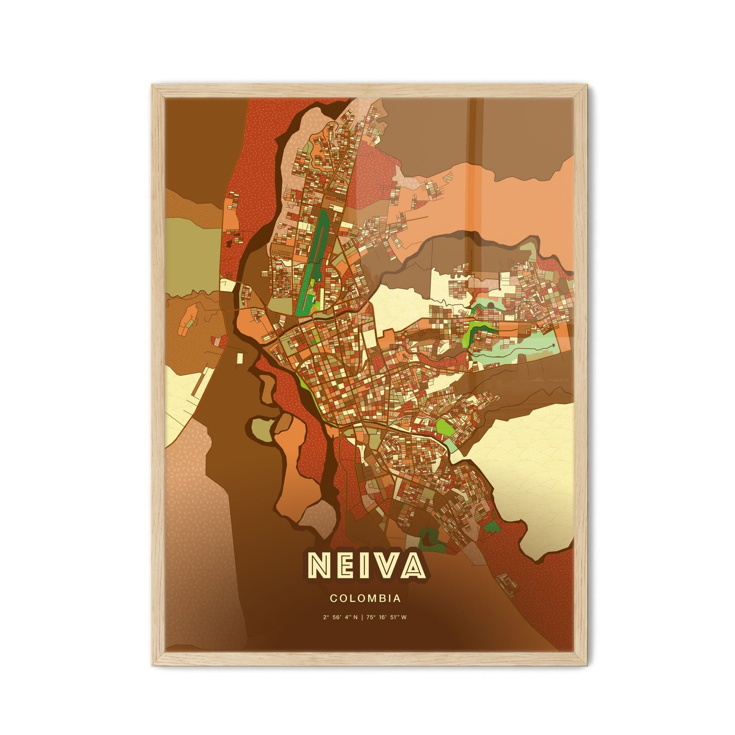 Colorful NEIVA COLOMBIA Fine Art Map Farmhouse