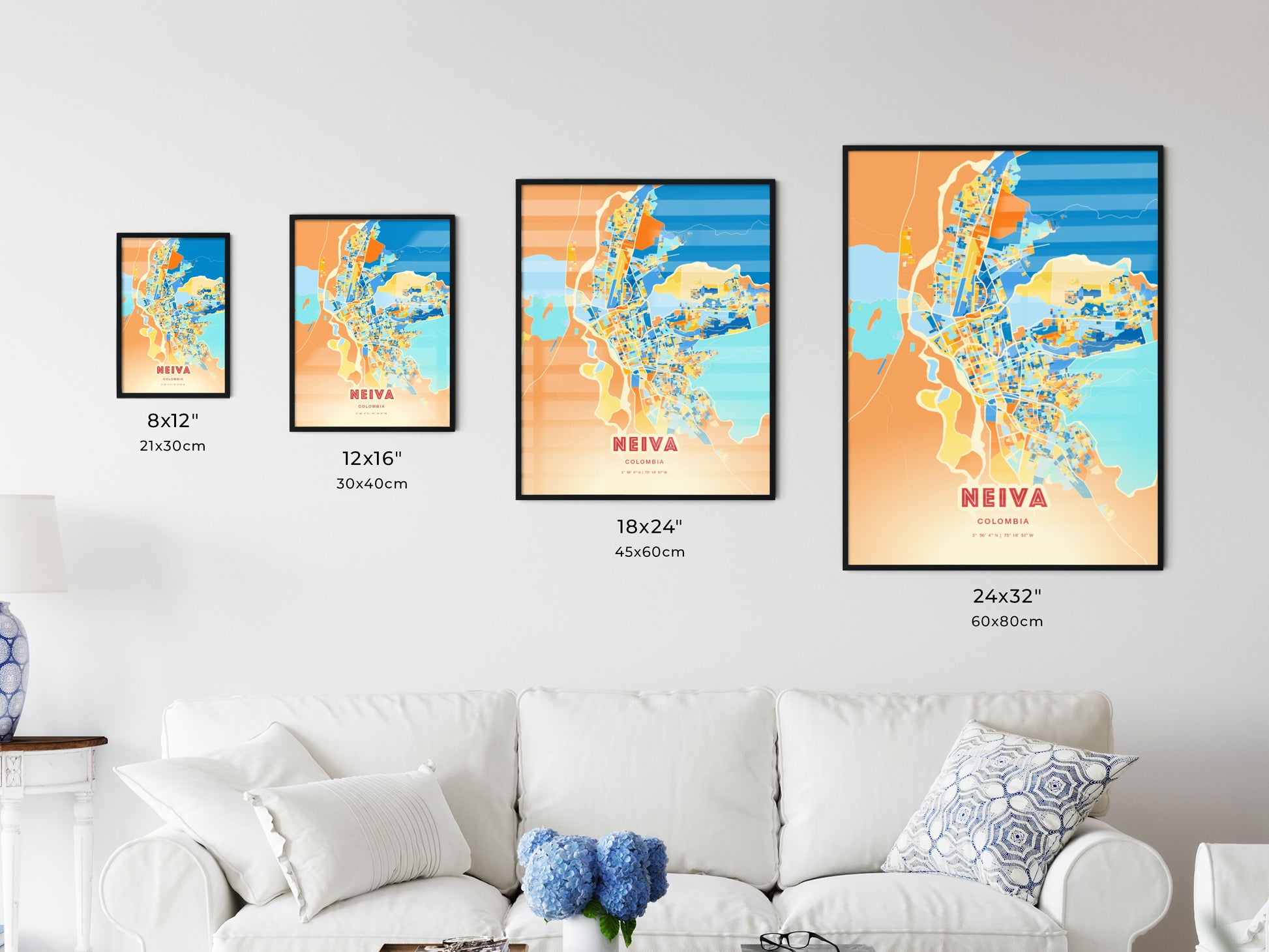 Colorful NEIVA COLOMBIA Fine Art Map Blue Orange