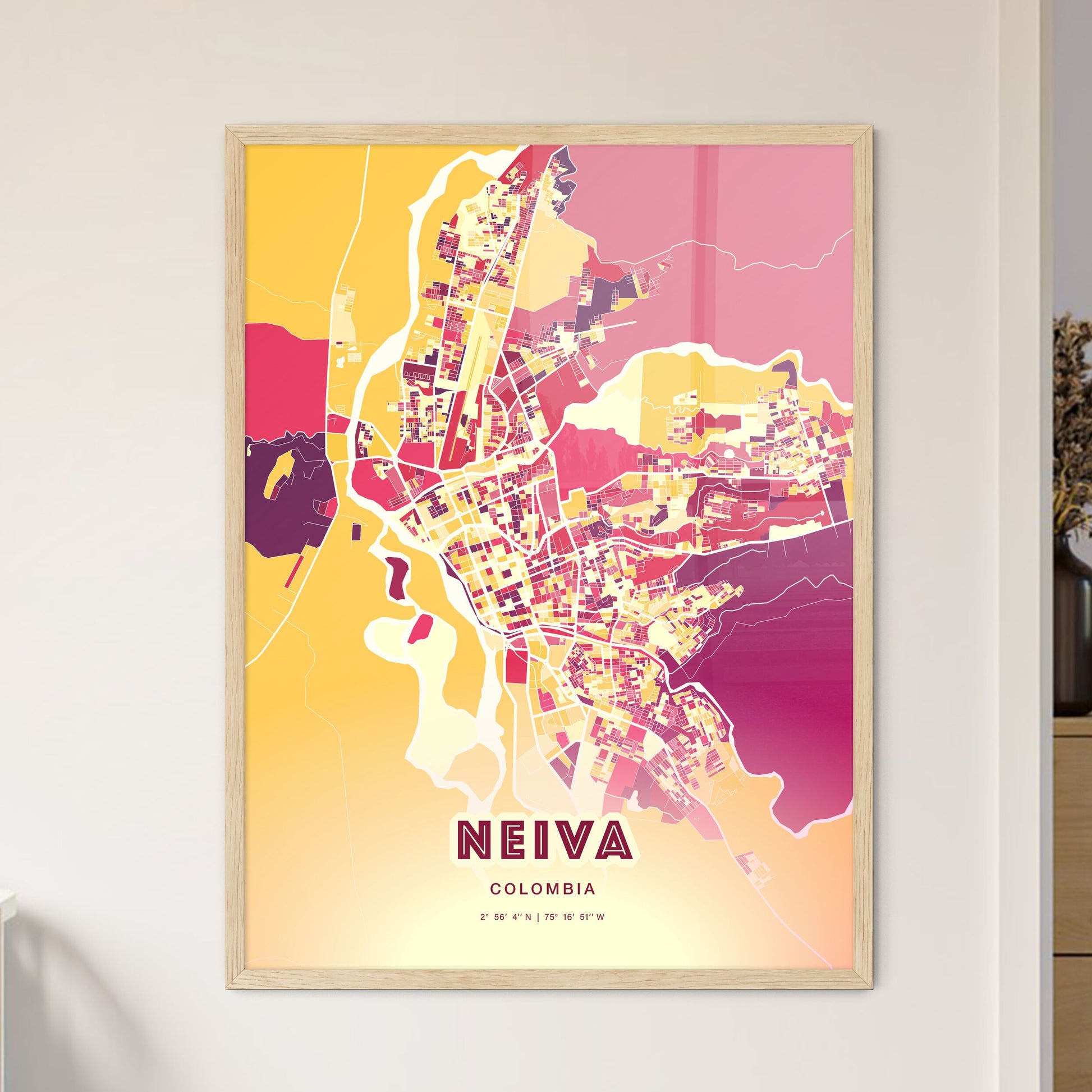 Colorful NEIVA COLOMBIA Fine Art Map Hot Red