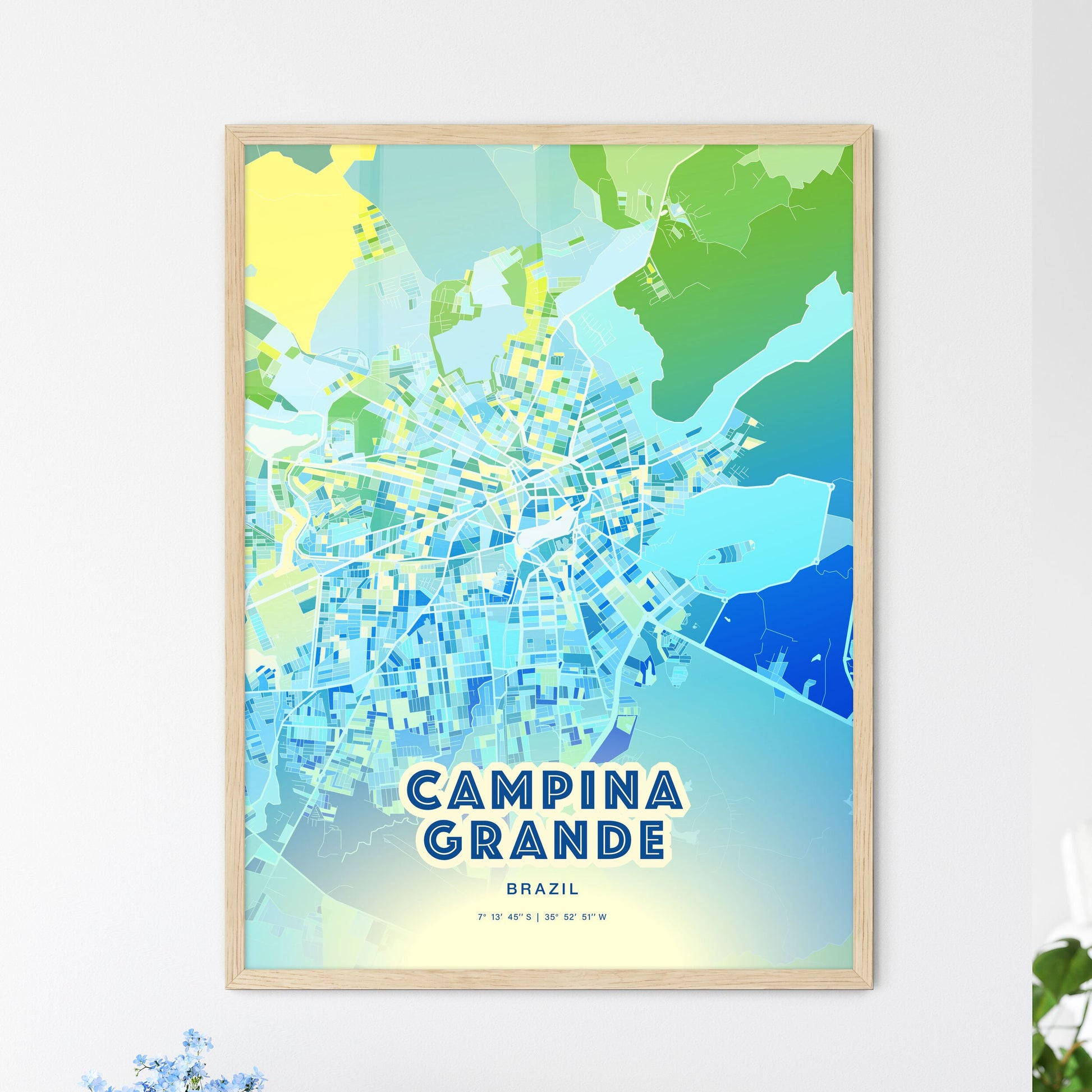 Colorful CAMPINA GRANDE BRAZIL Fine Art Map Cool Blue