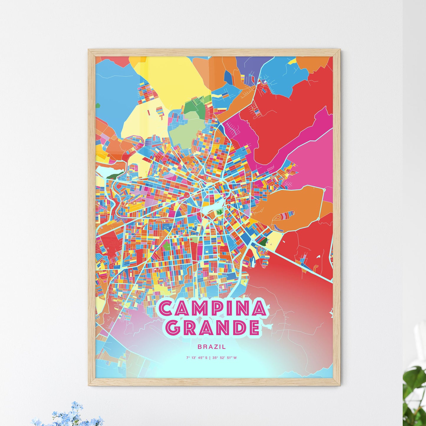 Colorful CAMPINA GRANDE BRAZIL Fine Art Map Crazy Colors