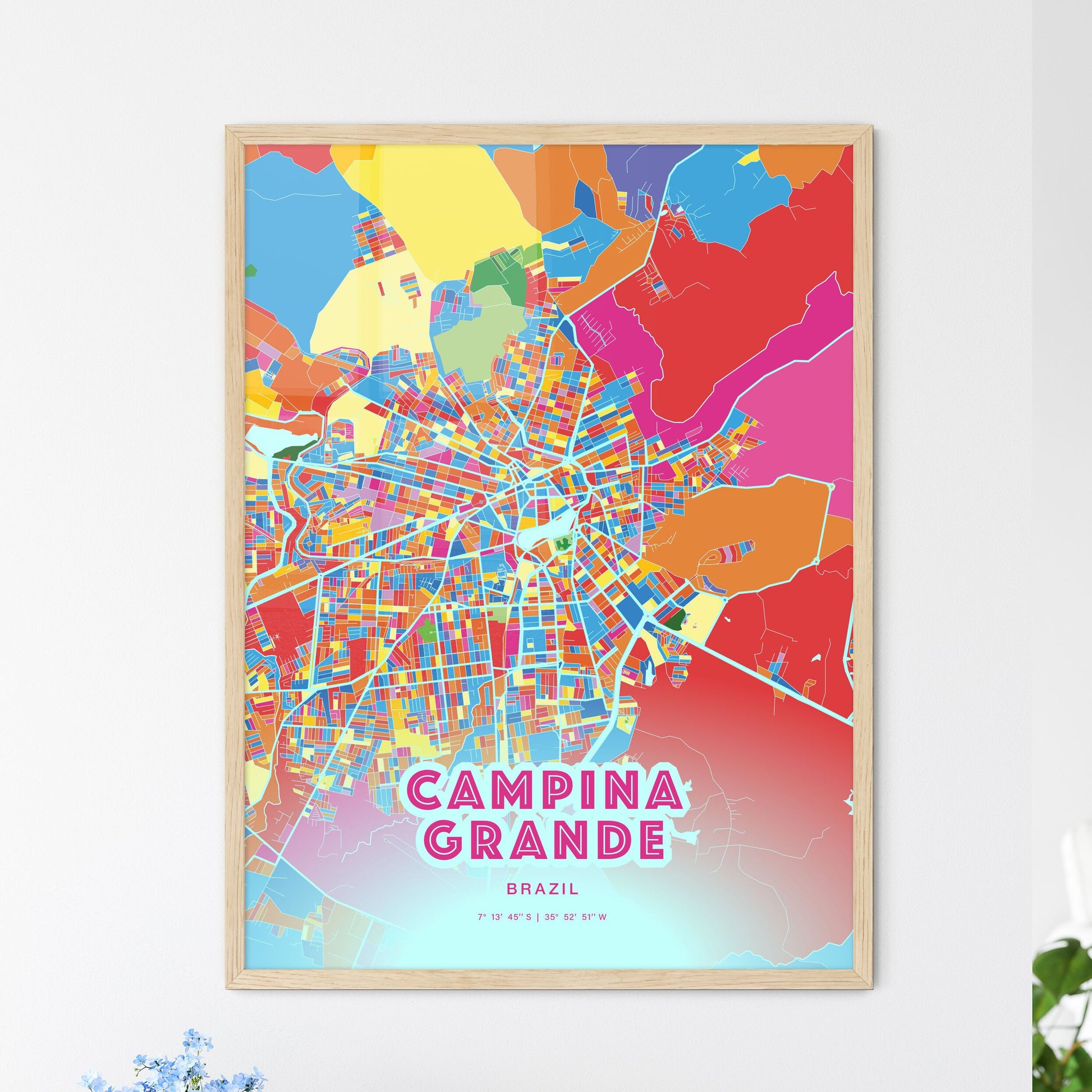 Colorful CAMPINA GRANDE BRAZIL Fine Art Map Crazy Colors