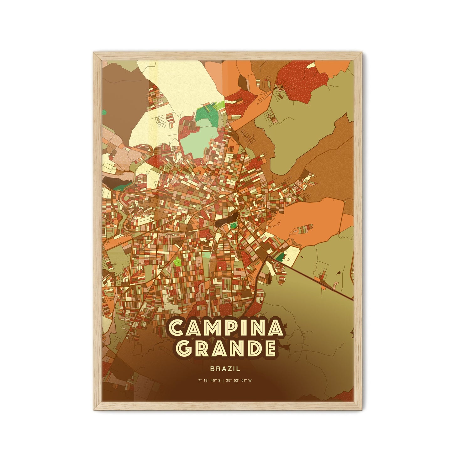 Colorful CAMPINA GRANDE BRAZIL Fine Art Map Farmhouse