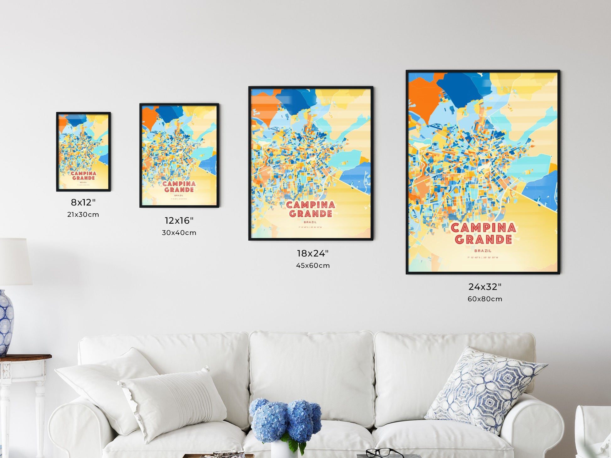 Colorful CAMPINA GRANDE BRAZIL Fine Art Map Blue Orange