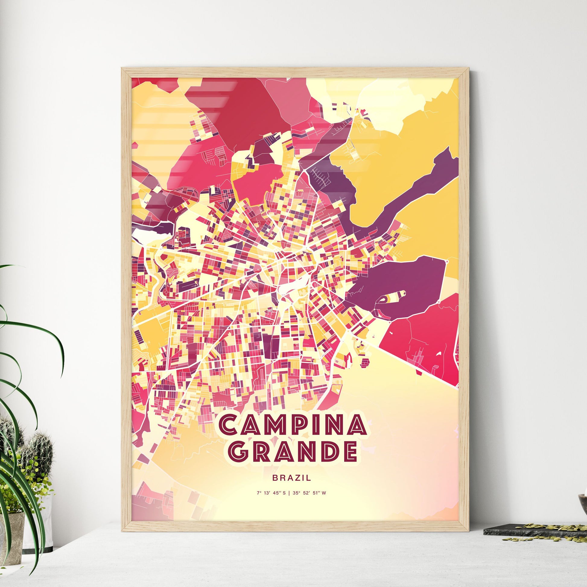 Colorful CAMPINA GRANDE BRAZIL Fine Art Map Hot Red