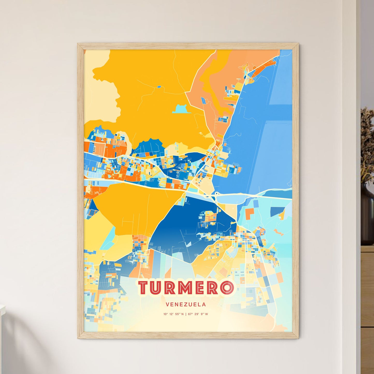 Colorful TURMERO VENEZUELA Fine Art Map Blue Orange