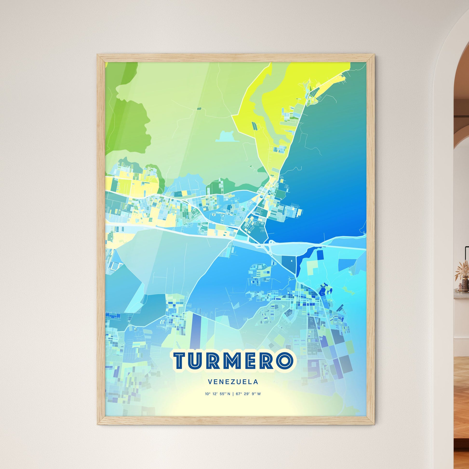 Colorful TURMERO VENEZUELA Fine Art Map Cool Blue