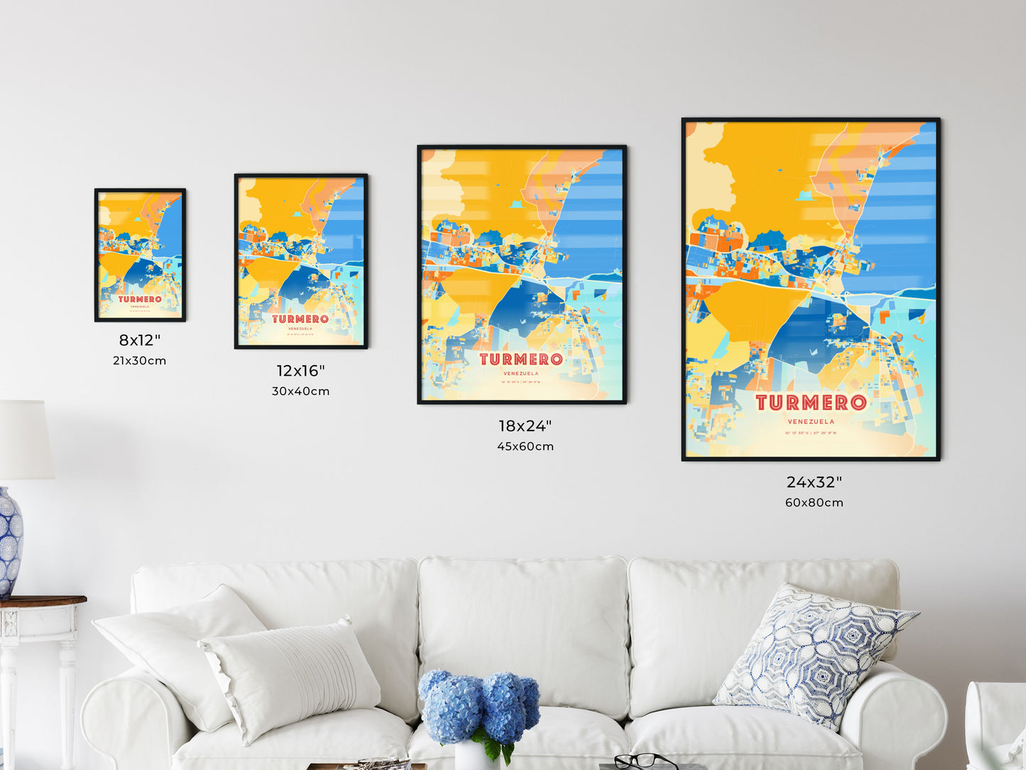 Colorful TURMERO VENEZUELA Fine Art Map Blue Orange