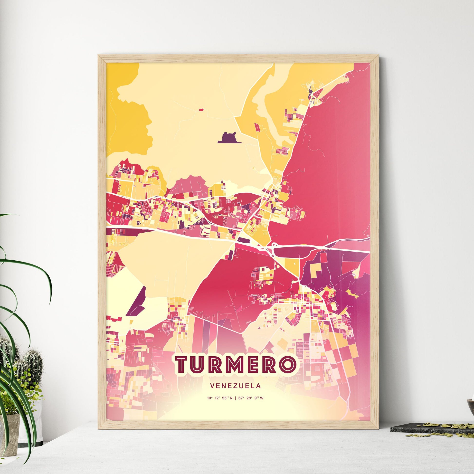 Colorful TURMERO VENEZUELA Fine Art Map Hot Red