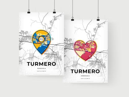 TURMERO VENEZUELA minimal art map with a colorful icon.