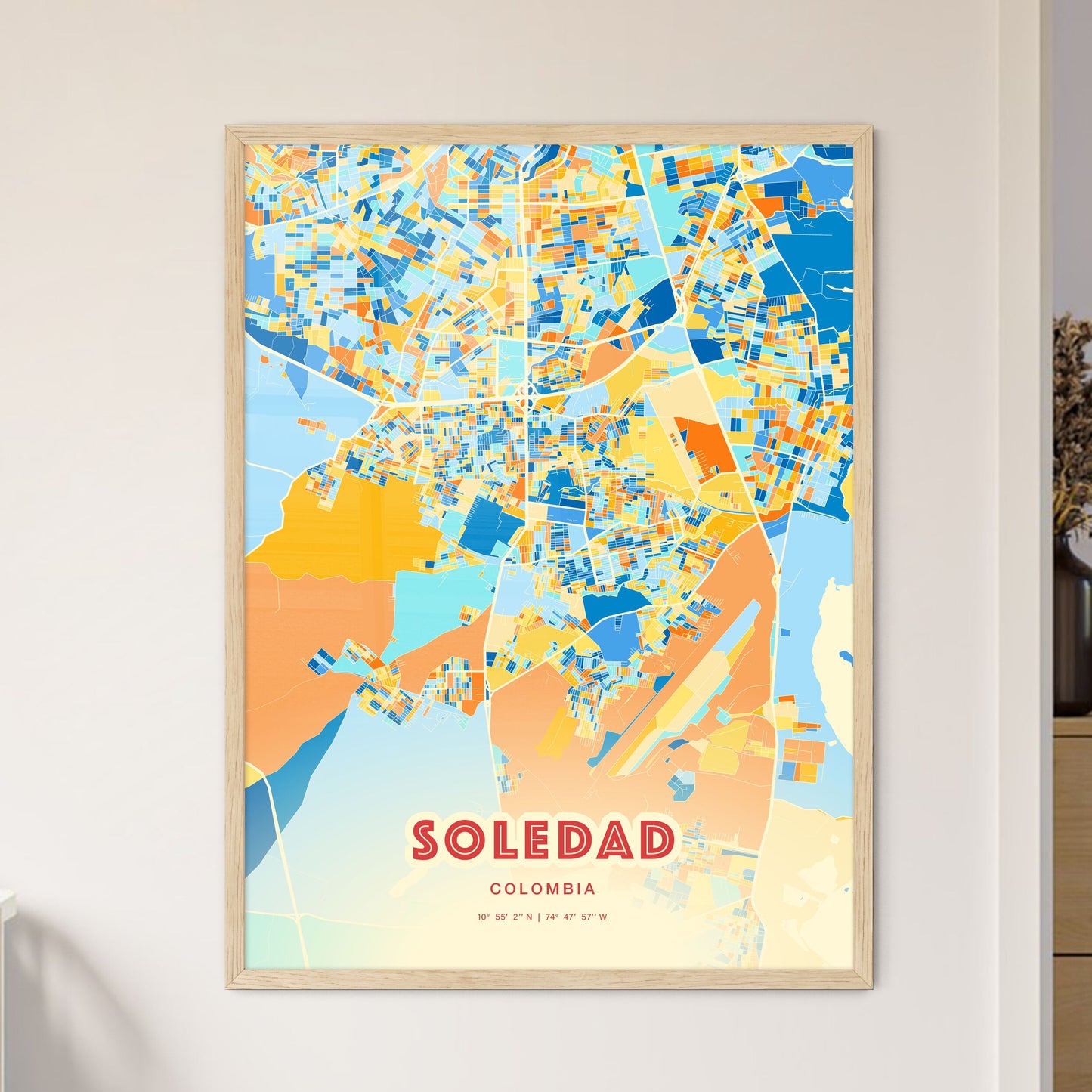 Colorful SOLEDAD COLOMBIA Fine Art Map Blue Orange