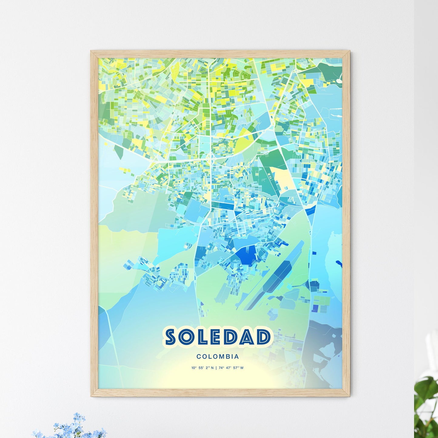 Colorful SOLEDAD COLOMBIA Fine Art Map Cool Blue