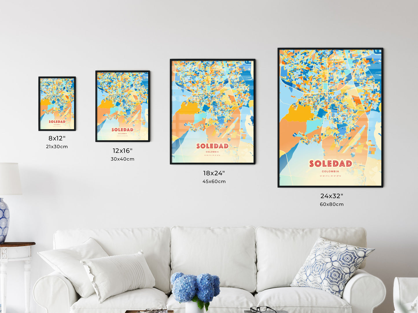 Colorful SOLEDAD COLOMBIA Fine Art Map Blue Orange