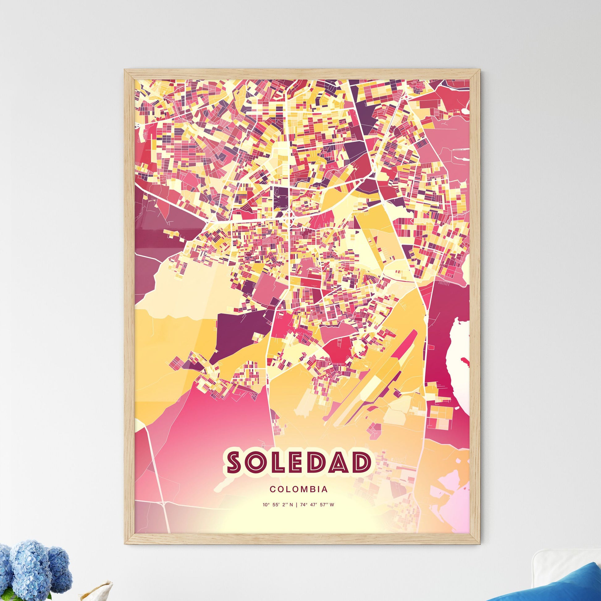 Colorful SOLEDAD COLOMBIA Fine Art Map Hot Red