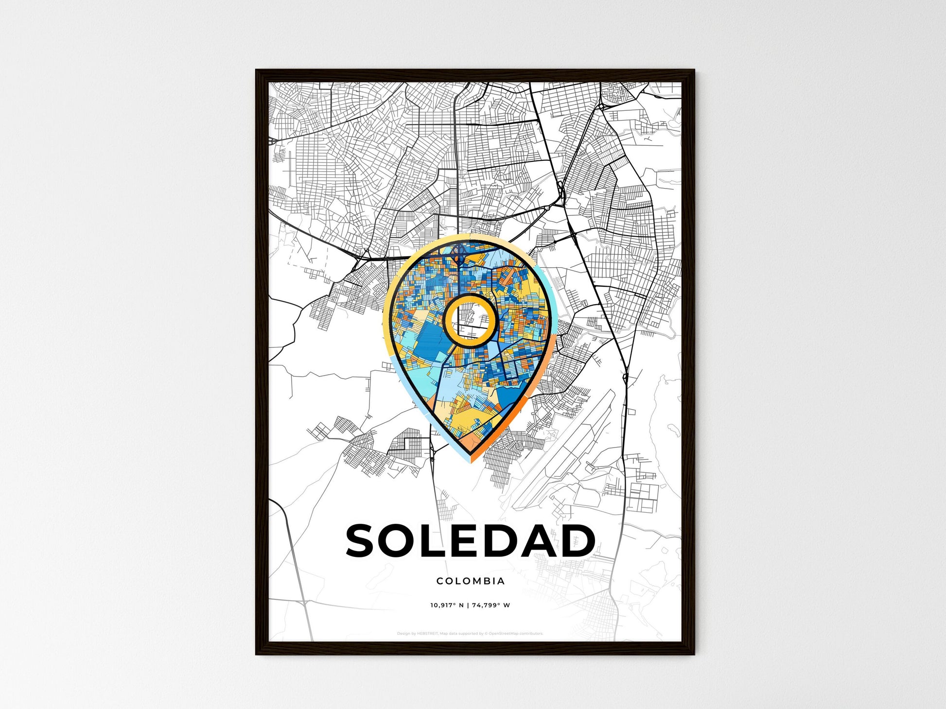 Soledad Colombia wedding art map with pointer icon