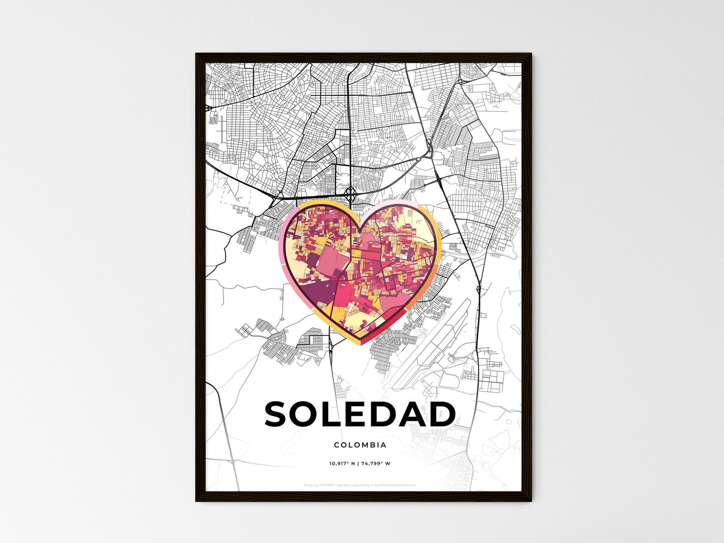 Soledad Colombia wedding art map with heart icon