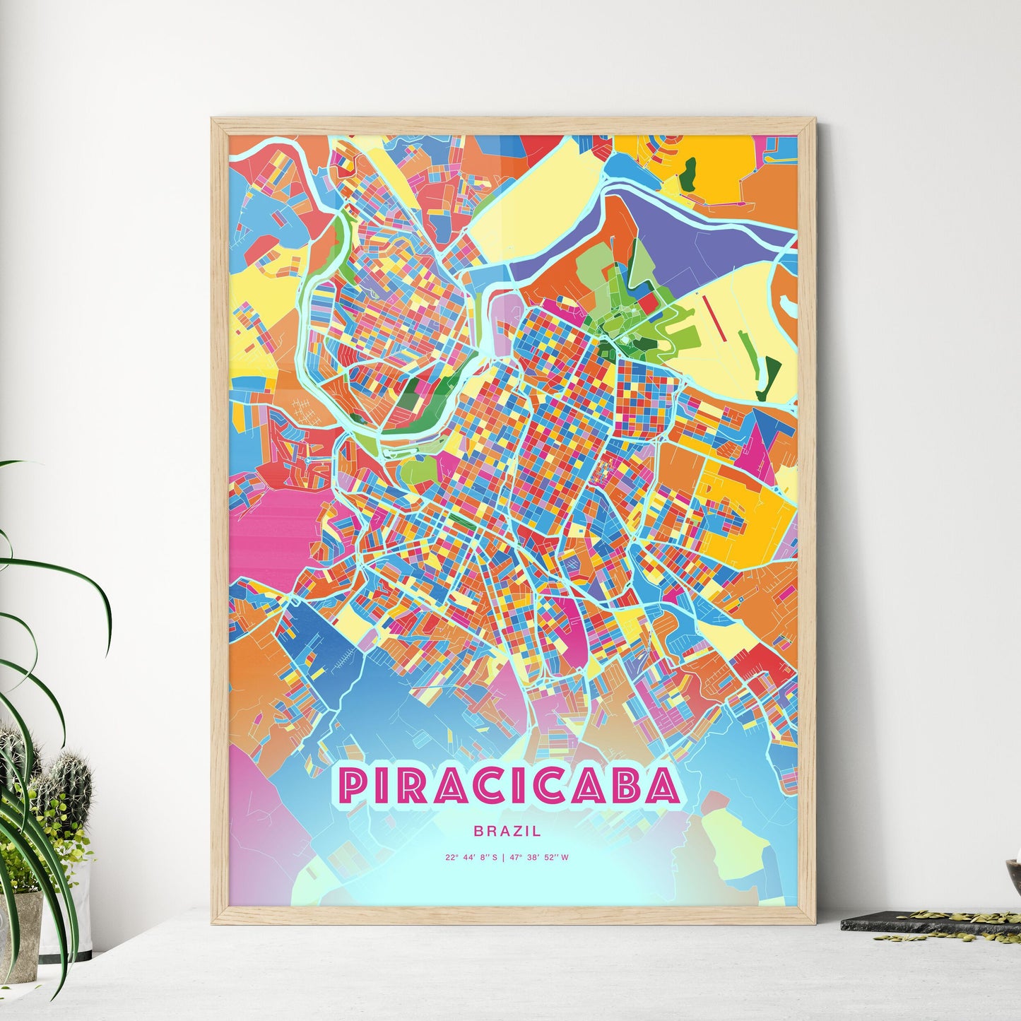Colorful PIRACICABA BRAZIL Fine Art Map Crazy Colors