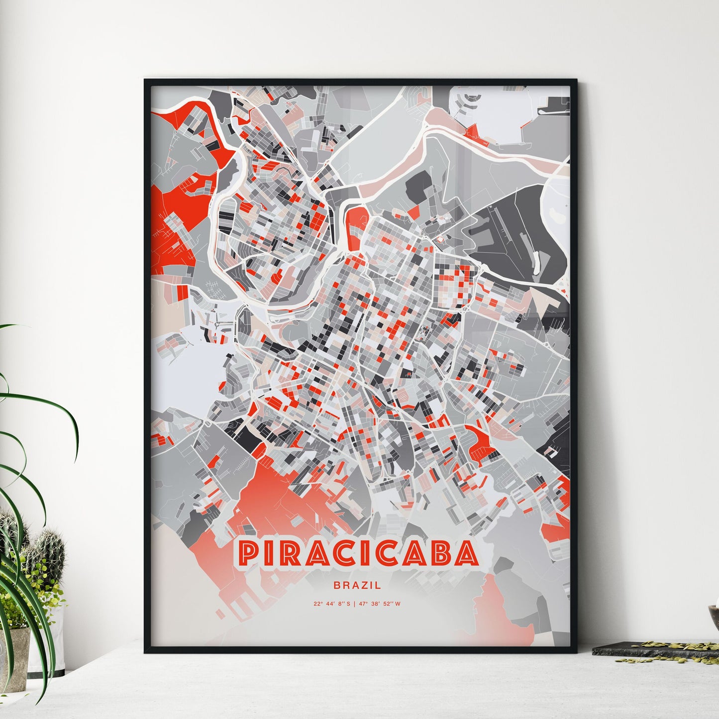 Colorful PIRACICABA BRAZIL Fine Art Map Modern