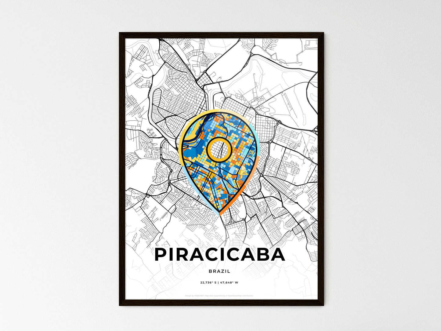 Piracicaba Brazil wedding art map with pointer icon