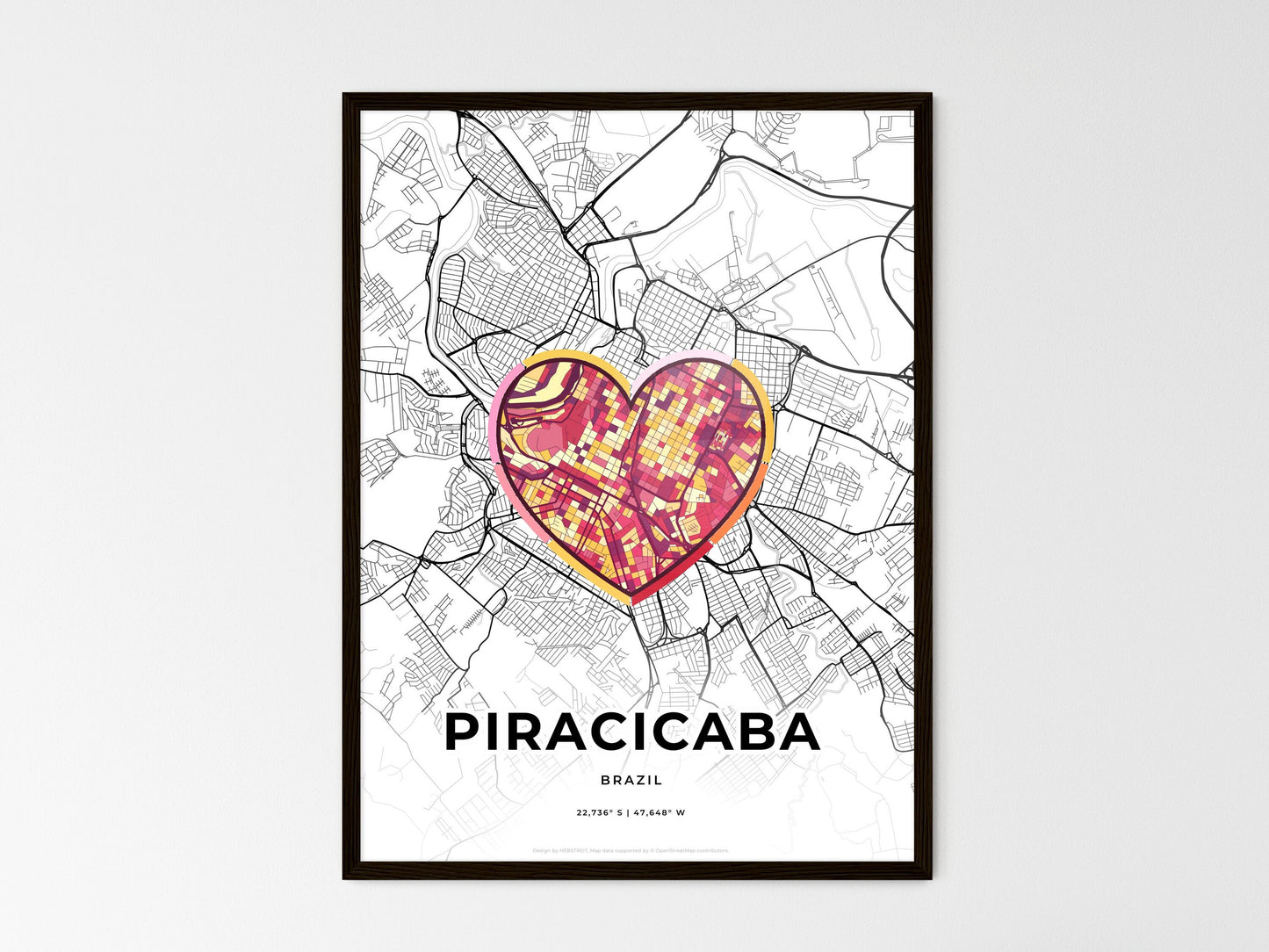Piracicaba Brazil wedding art map with heart icon