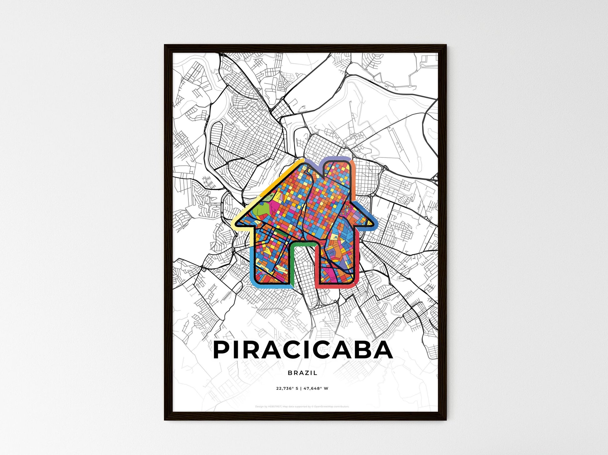 Piracicaba Brazil wedding art map with home icon