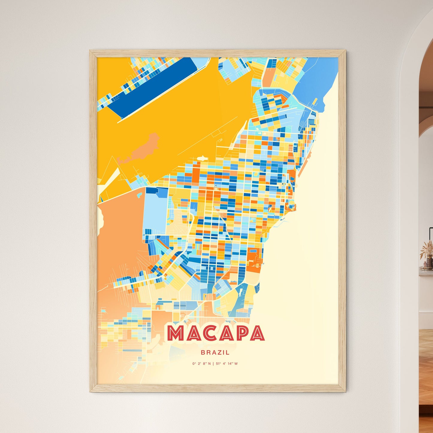 Colorful MACAPA BRAZIL Fine Art Map Blue Orange