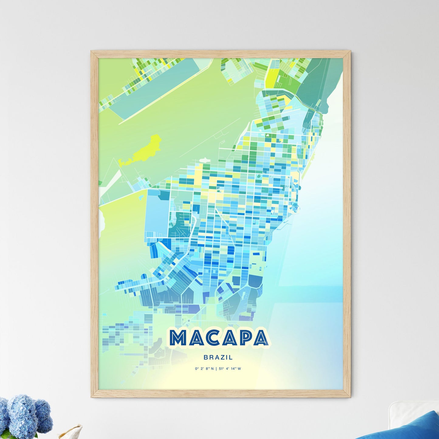 Colorful MACAPA BRAZIL Fine Art Map Cool Blue