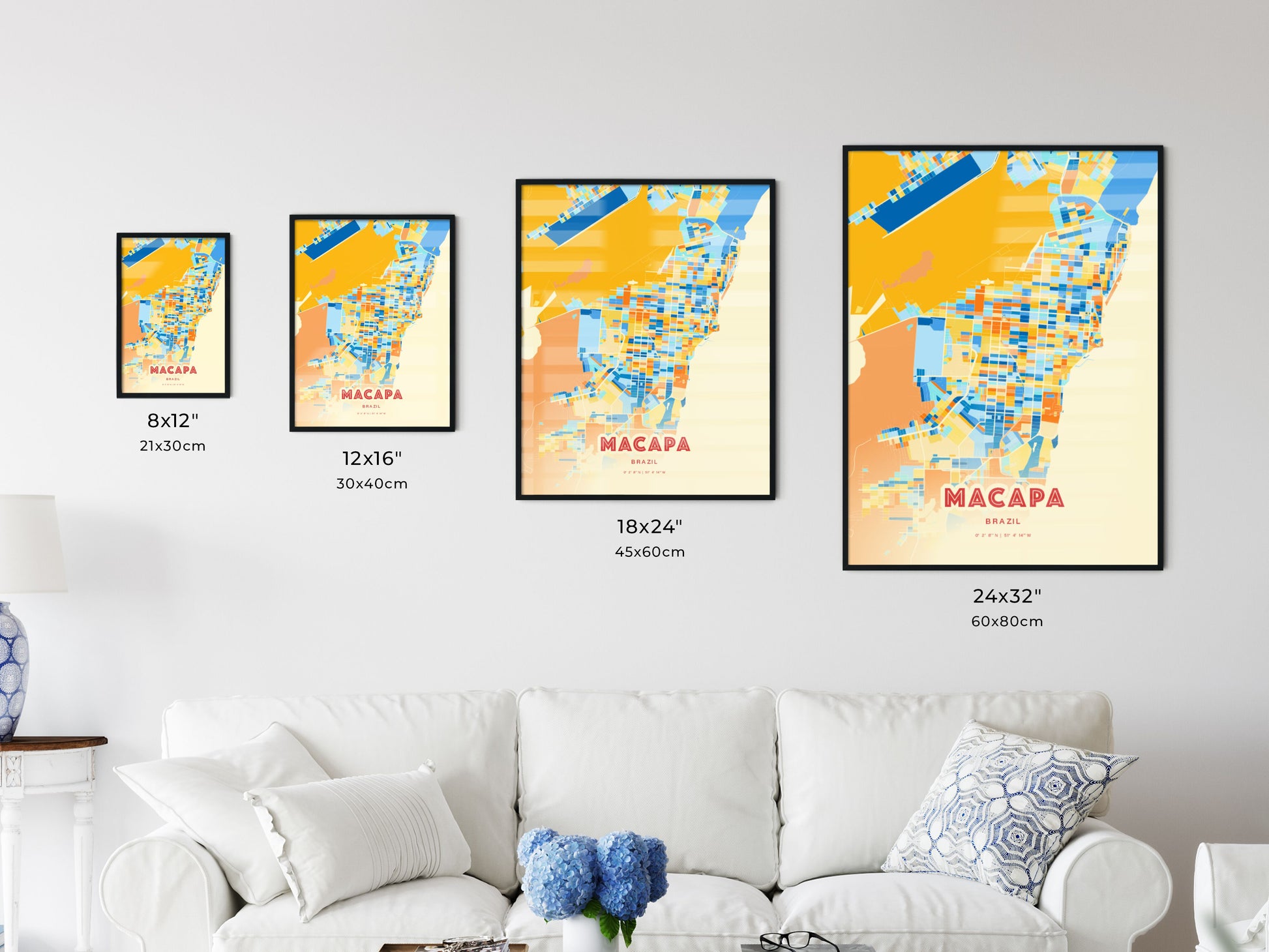 Colorful MACAPA BRAZIL Fine Art Map Blue Orange