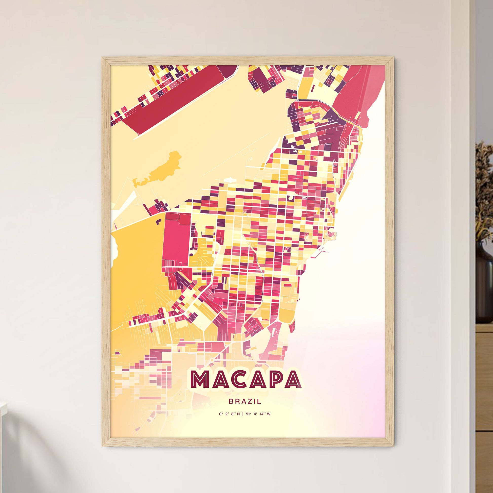 Colorful MACAPA BRAZIL Fine Art Map Hot Red