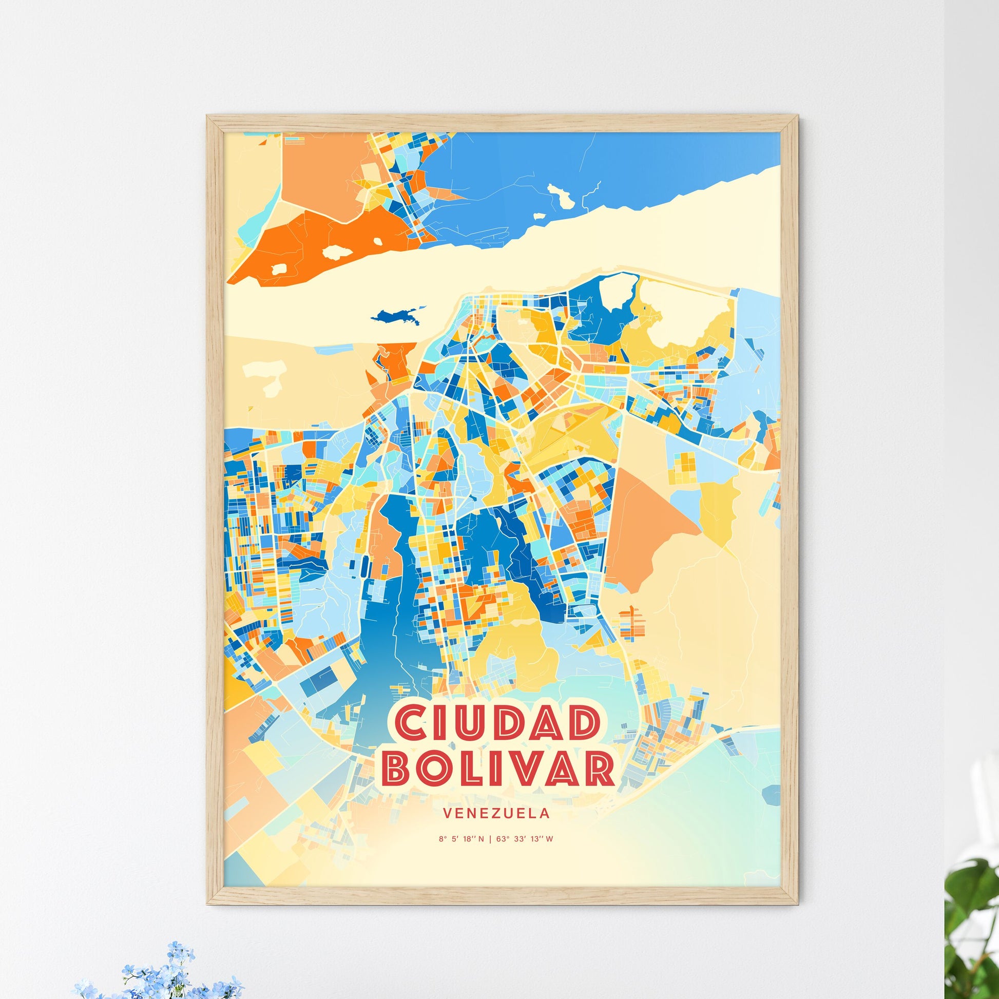 Colorful CIUDAD BOLIVAR VENEZUELA Fine Art Map Blue Orange