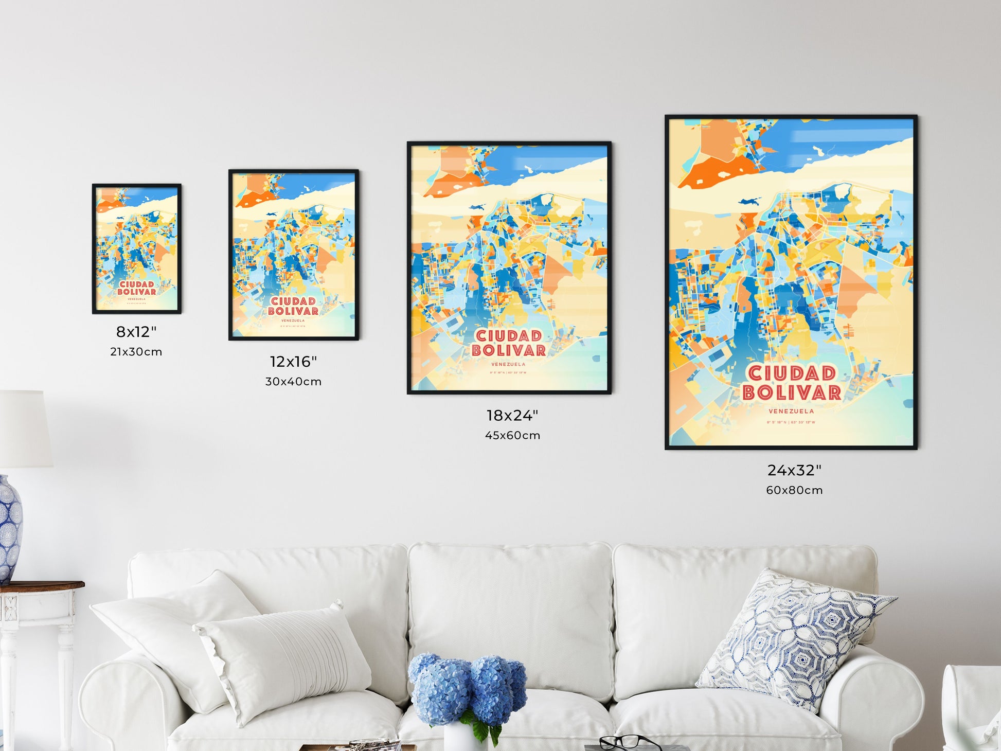 Colorful CIUDAD BOLIVAR VENEZUELA Fine Art Map Blue Orange